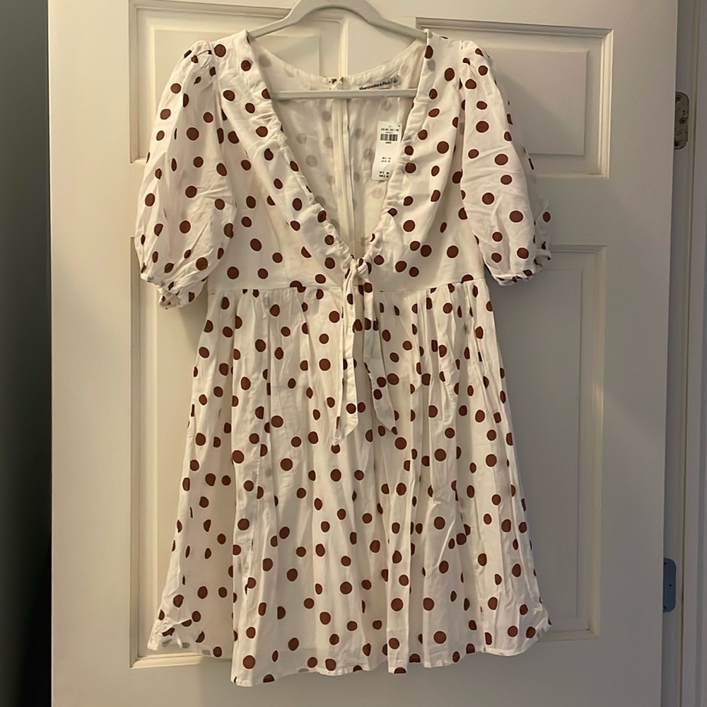 Abercrombie & Fitch White Mini Dress with Brown Polka Dots